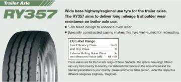 385/65 R22.5 YOKOHAMA RY357 164K (C,A,68)
